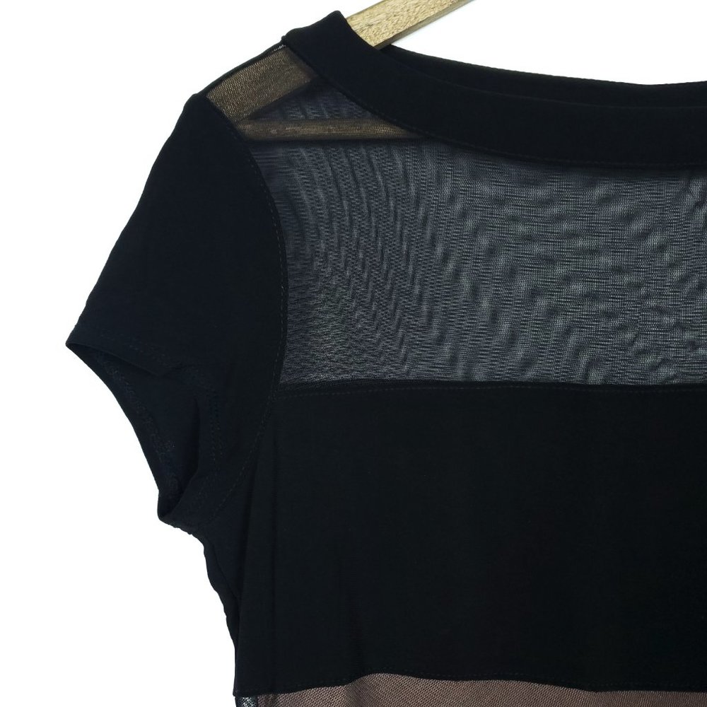 Joseph Ribkoff Black Tan Sheer Stripe Luxury Dress - Picture 3 of 9